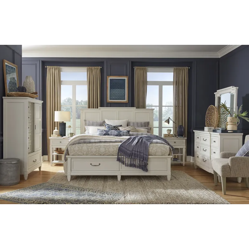 Willowbrook Egg Shell White California King Panel Storage Bed