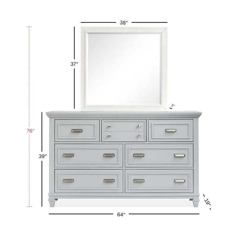 Charleston Harbor Gray And White Dove Grey Drawer Dresser With White Landscape Mirror