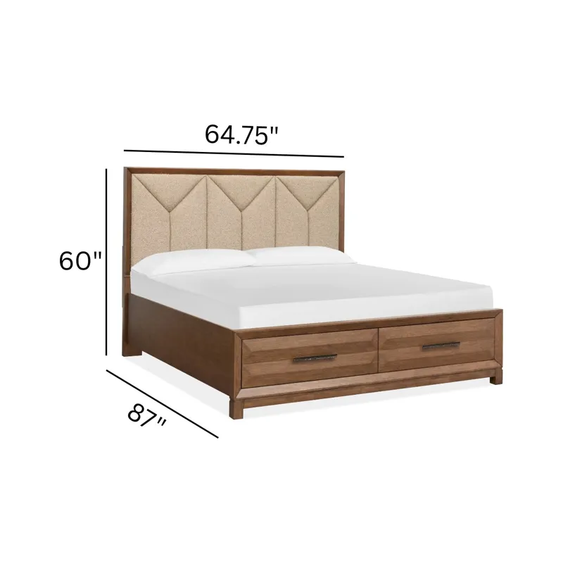 Callisto Bourbon Brown Queen Upholstered Panel Storage Bed