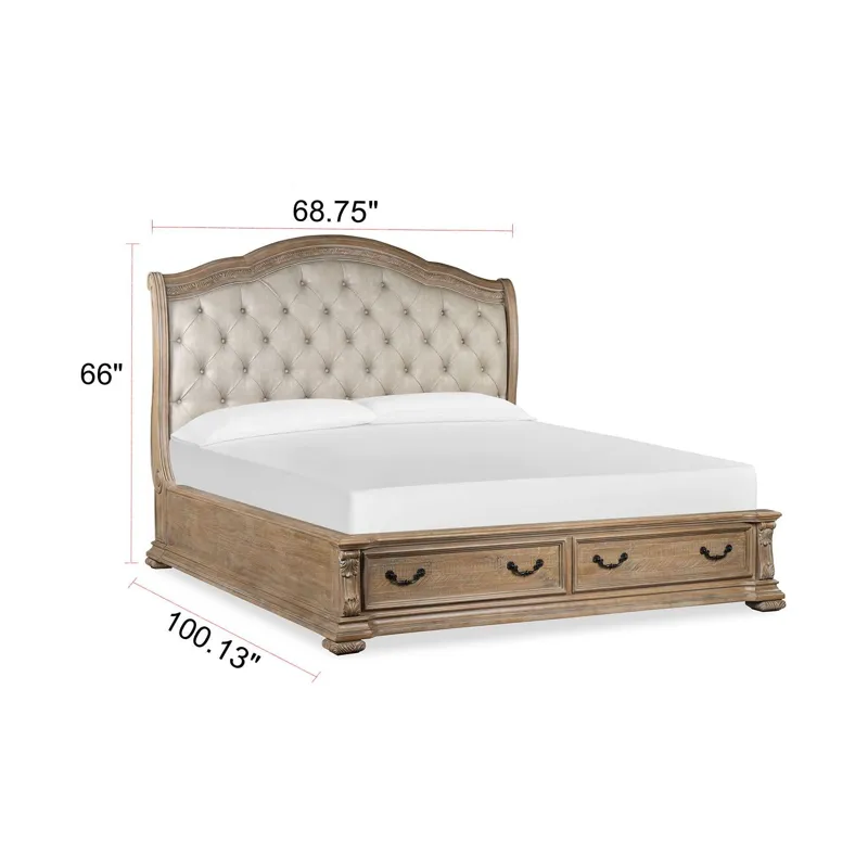Marisol Fawn Queen Upholstered Sleigh Storage Bed