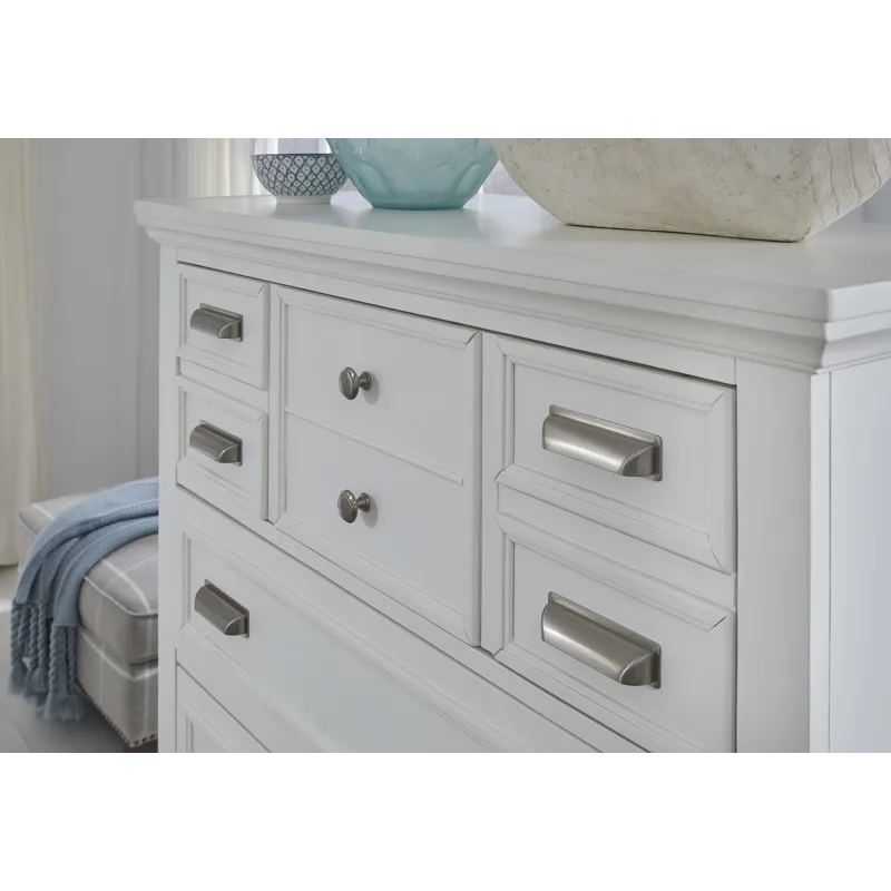 Charleston White Dove And Harbor Gray White Drawer Dresser With Grey Landscape Mirror