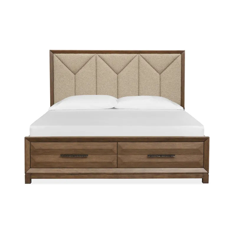 Callisto Bourbon Brown Queen Upholstered Panel Storage Bed
