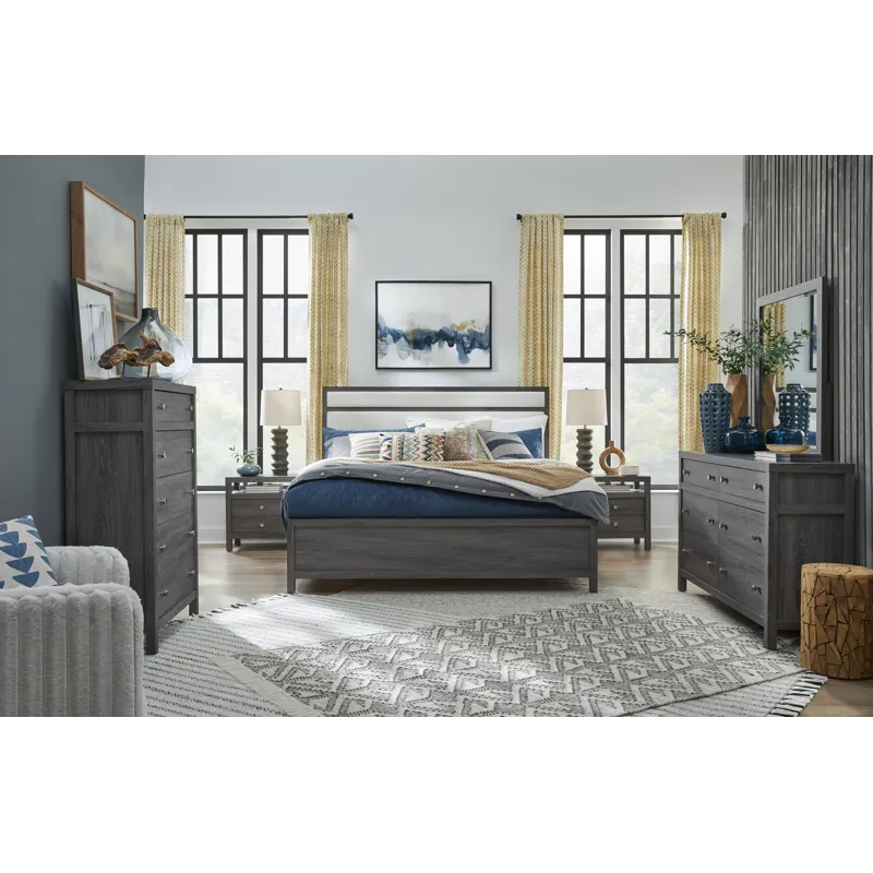 Merrifield Raisin Black Queen Upholstered Panel Bed