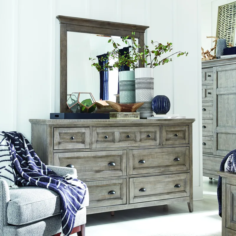 Paxton Place Dovetail Grey Drawer Dresser With Landscape Mirror