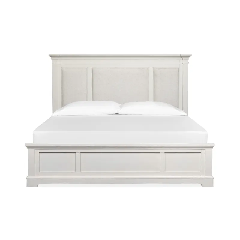 Kingston Whisper White And Cerused Nutmeg California King Upholstered Panel Bed