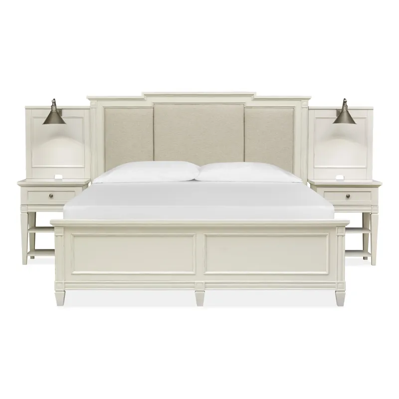 Willowbrook Egg Shell White Queen Upholstered Wall Panel Bed
