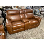 Reclining Console Loveseat w/Power Headrests - Medium Brown