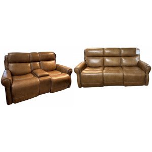 Clyde Leather Power Reclining Leather Console Loveseat & Sofa