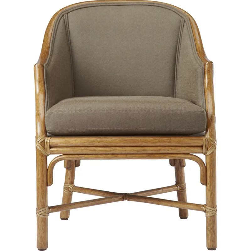McGuire Originals Caned Toboggan Arm Chair - Upholstered Back