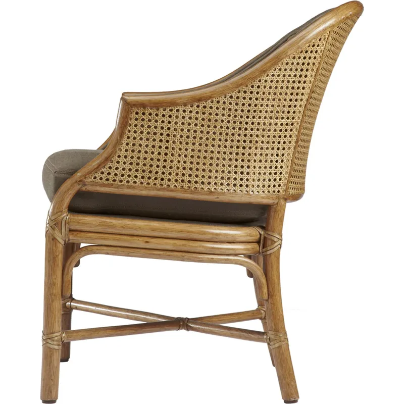 McGuire Originals Caned Toboggan Arm Chair - Upholstered Back