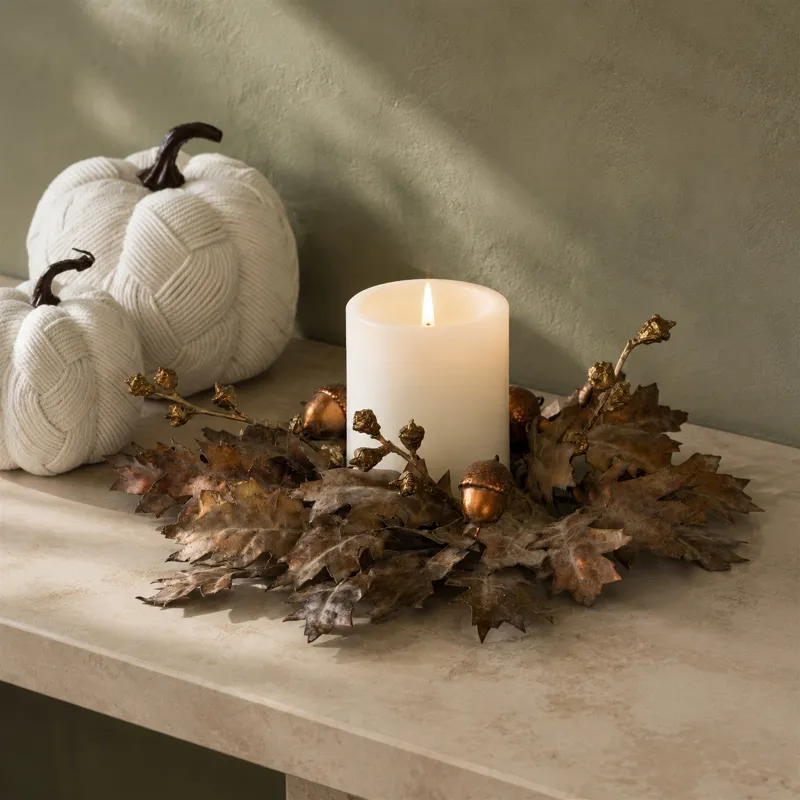 Fall Oak Leaf Acorn Candle Rin