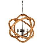 Amberg Brass-Toned Metal and Natural Robe Six Bulb Chandelier