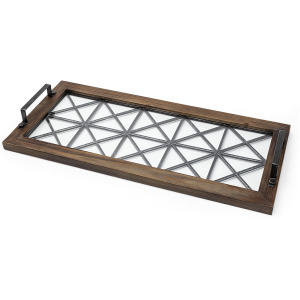Ellingson Black Rectangular Metal Glass Wood Bottom Tray