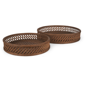 Thala Medium Brown Round Wicker Tray (Set of 2)