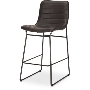 Meritt 37"H Black Faux-Leather Seat W/ Black Metal Frame Stool