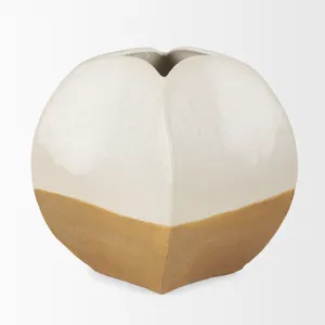 Vania Short Off White w/ Tan Textured Ceramic Vase