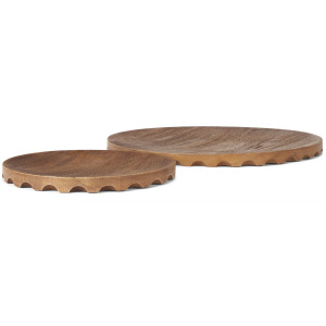 Waverly Round Light Brown Wood Scalloped Edged Trays