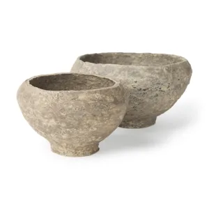 Sonu Gray Paper Mache Half-Pot Bowls - Set of 2