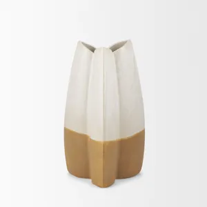 Vania Small Off White w/ Tan Textured Ceramic Vase