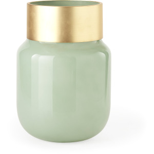 Minty Medium 8.7L x 8.7W x 12.4H Green Glass Vase W/Matte Gold Metal Neck Cuff