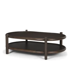 Romi Dark Brown Wood w/ Bottom Shelf Oval Coffee Table
