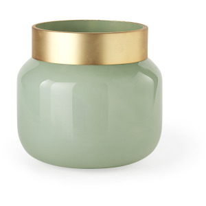Minty 9.9L x 9.9W x 9.6H Green Glass Vase W/Matte Gold Metal Neck Cuff