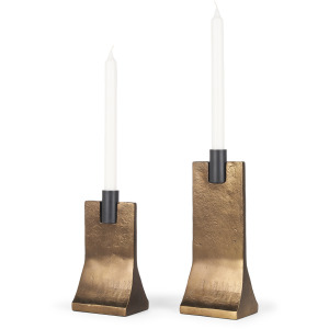 Polli Antiqued Gold w/Matte Black Metal Taper Candleholders - Set of 2