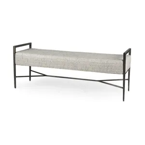 Charlotte Gray Herringbone Fabric Seat w/Antique Nickel Metal Frame Bench