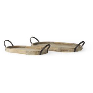 Alina Light Brown Wood Trays - Set of Two