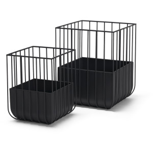 Verna Matte Black Wire Cage Metal Planters - Set of 2