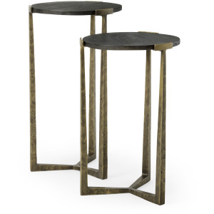 Atticus Black Wood and Antiqued Gold Metal Nesting Accent Tables - Set of 2