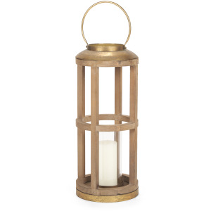 Andy II Small Natural Wood Cylindrical Lantern