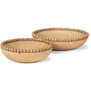 Wendell Light Brown Wood w/ Wood Bead Round Bowls