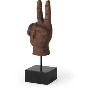 Pacem 4L x 4W Natural Wooden Carved Peace Sign Hand