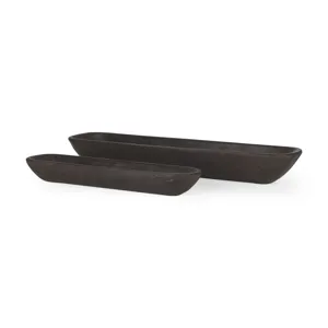 Athena Extra Large Black-Brown Reclaimed Wood Trays - Set of 2