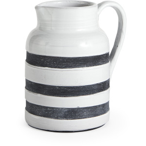 Harmon II Large White w/ Charcoal Stripes Ceramic Jug
