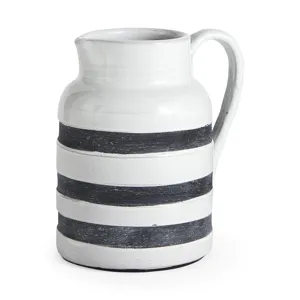Harmon II Large White w/ Charcoal Stripes Ceramic Jug