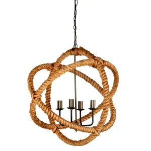 Amberg Brass-Toned Metal and Natural Robe Six Bulb Chandelier
