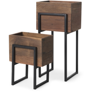 Jadine Medium Brown Wood w/ Black Metal Rectangle Frames - Set of 2