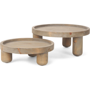 Virve Round Light Brown Wood w/ Gray Wash Wooden Trays