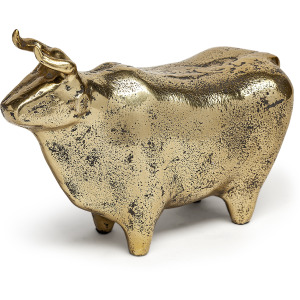 Taurus I Gold Cast Aluminum Bull Decorative Object