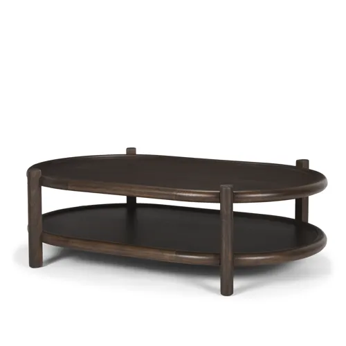 Romi Dark Brown Wood w/ Bottom Shelf Oval Coffee Table