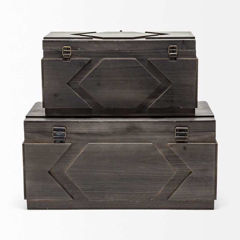 Cassia Brown Wooden Boxes - Set of 2 - Thumbnail 2
