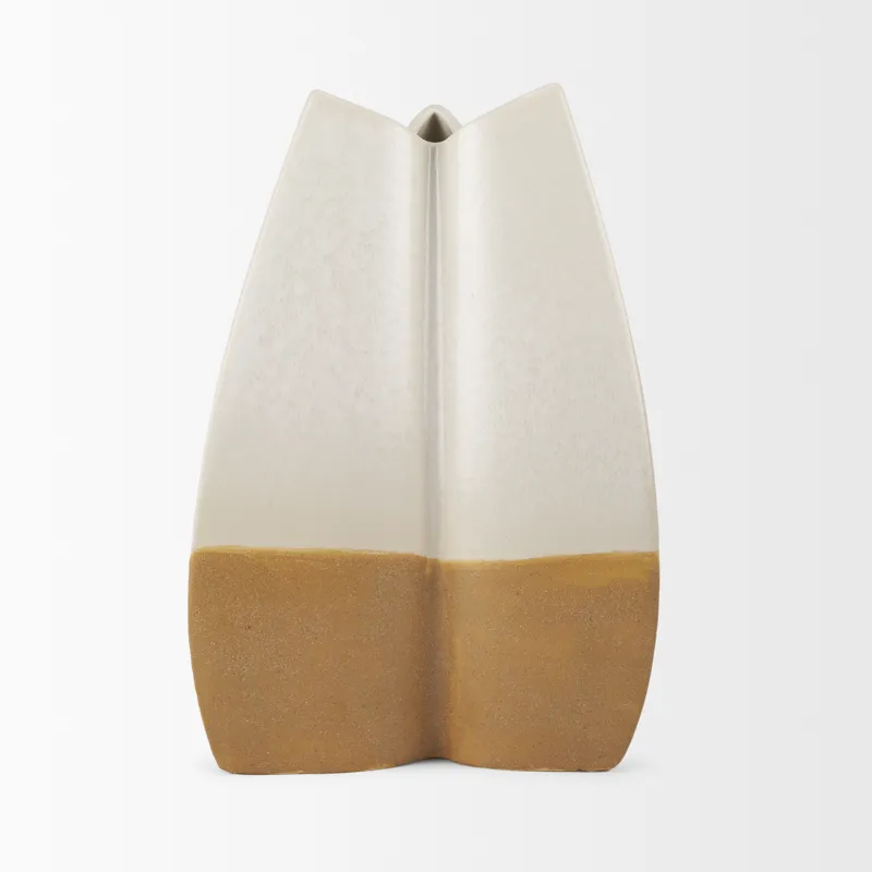 Vania Large Off White w/ Tan Textured Ceramic Vase