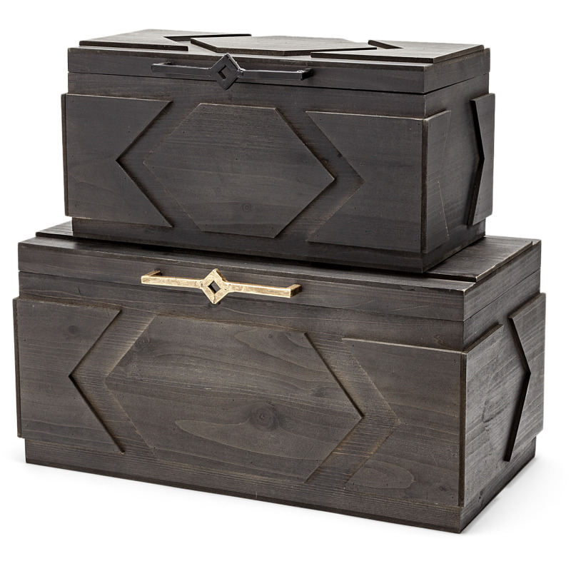 Cassia Brown Wooden Boxes - Set of 2