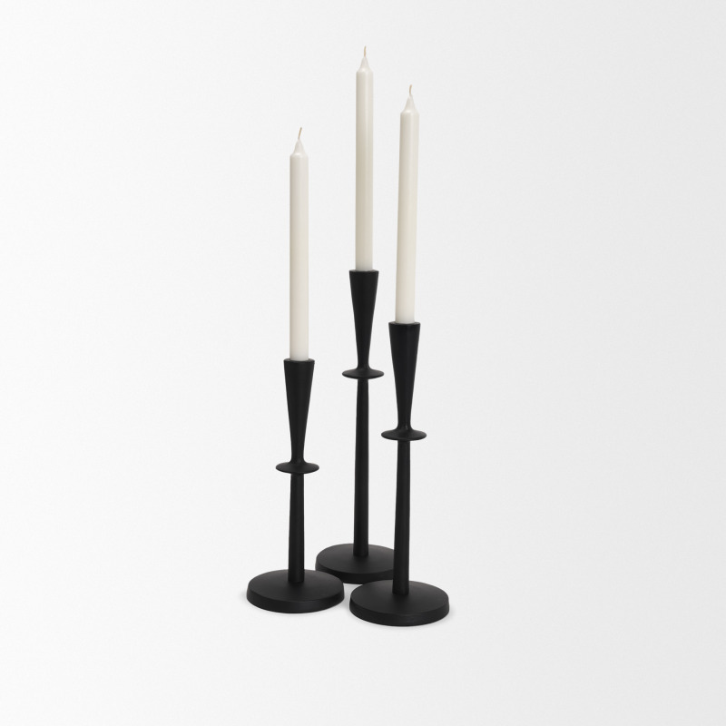 Qwin Matte Black Cast Aluminum Tall Candle Holder - Thumbnail 3