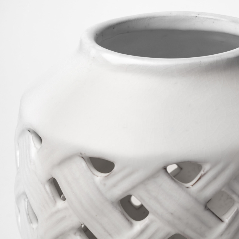 Forillon I Short White Glazed Lattice Pattern Vase - Thumbnail 5