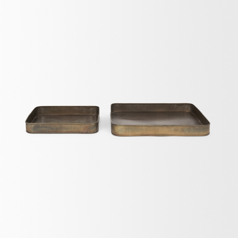 Varun Square Antiqued Brass Metal Tray - Thumbnail 3