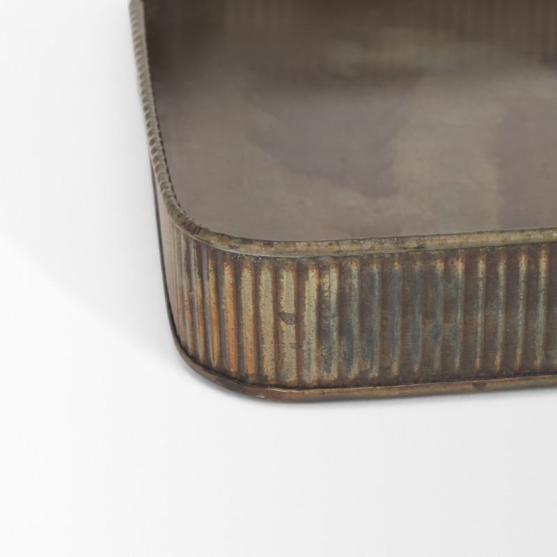 Varun Square Antiqued Brass Metal Tray - Thumbnail 5
