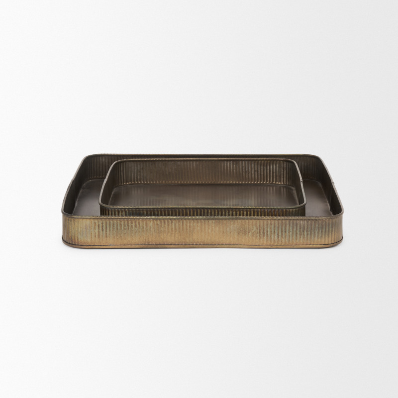 Varun Square Antiqued Brass Metal Tray - Thumbnail 2
